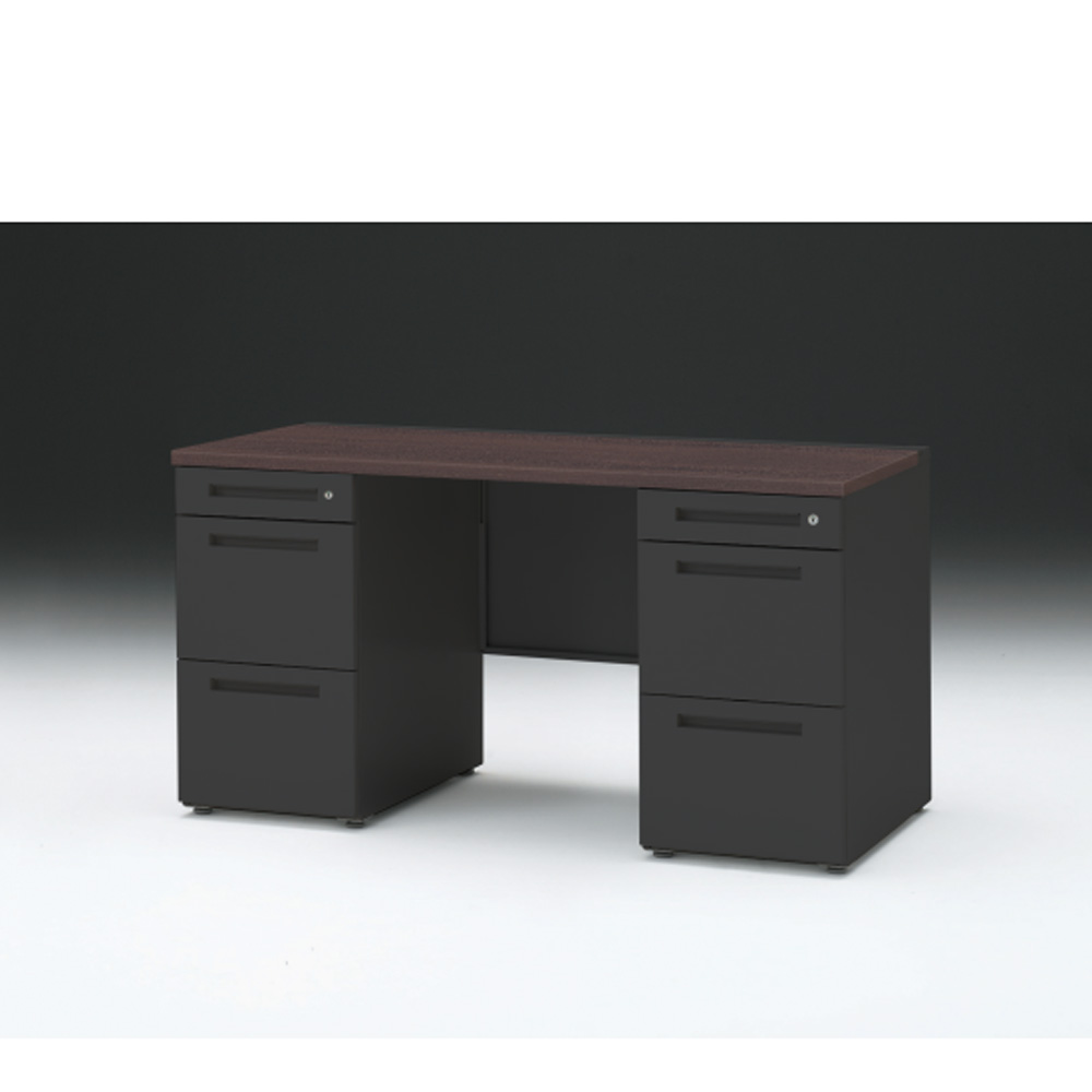 CZRデスク 両袖デスク CZR-146KAC-182 センター引出しなし  シリンダー錠W1400× D600 [ 本体: ブラックT・天板: 82 / ブラックウォールナットD]