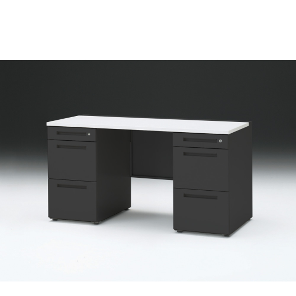 CZRデスク 両袖デスク CZR-146KAC-1W9 センター引出しなし  シリンダー錠W1400× D600 [ 本体: ブラックT・天板: W9 / ホワイトW]