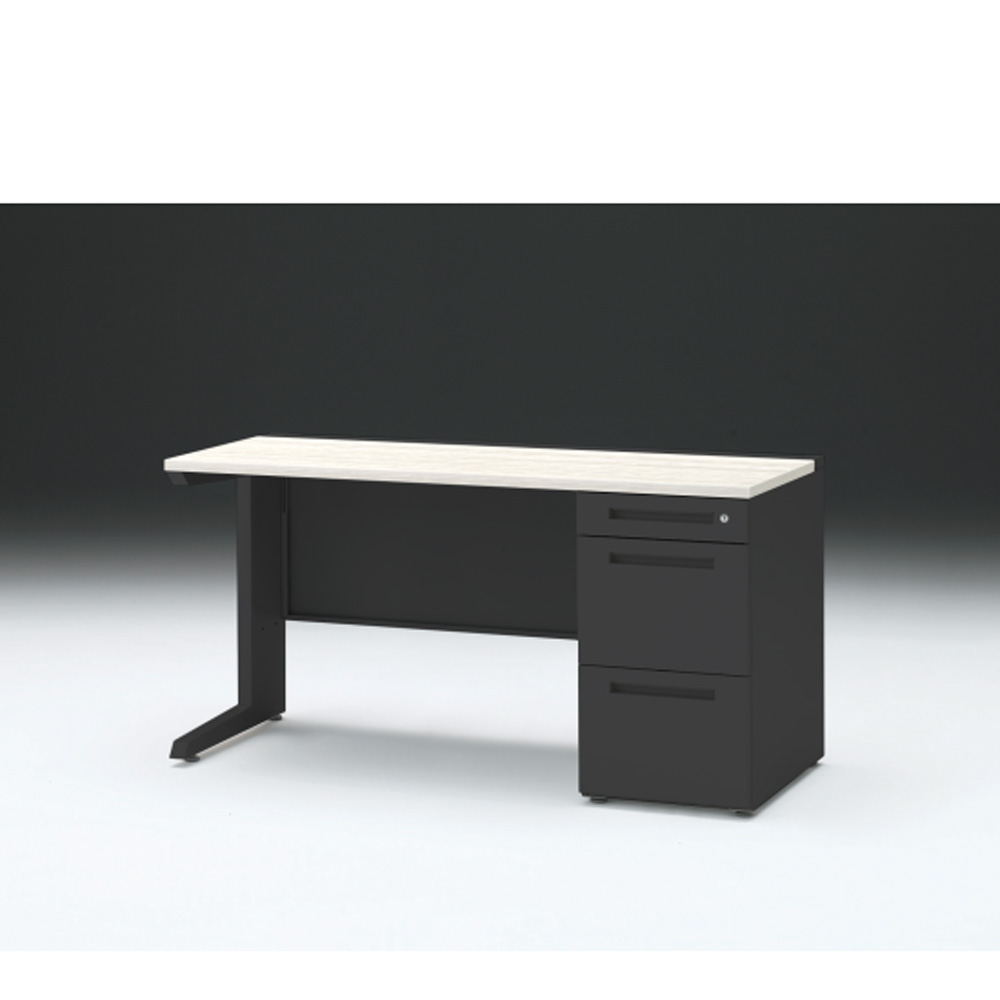 CZRデスク 片袖デスク CZR-146SBC-161 センター引出しなし  シリンダー錠W1400× D600 [ 本体: ブラックT・天板: 61 / アッシュドパインL]