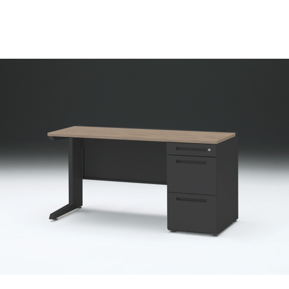 CZRデスク 片袖デスク CZR-146SBC-171 センター引出しなし  シリンダー錠W1400× D600 [ 本体: ブラックT・天板: 71 / アッシュドオークM]