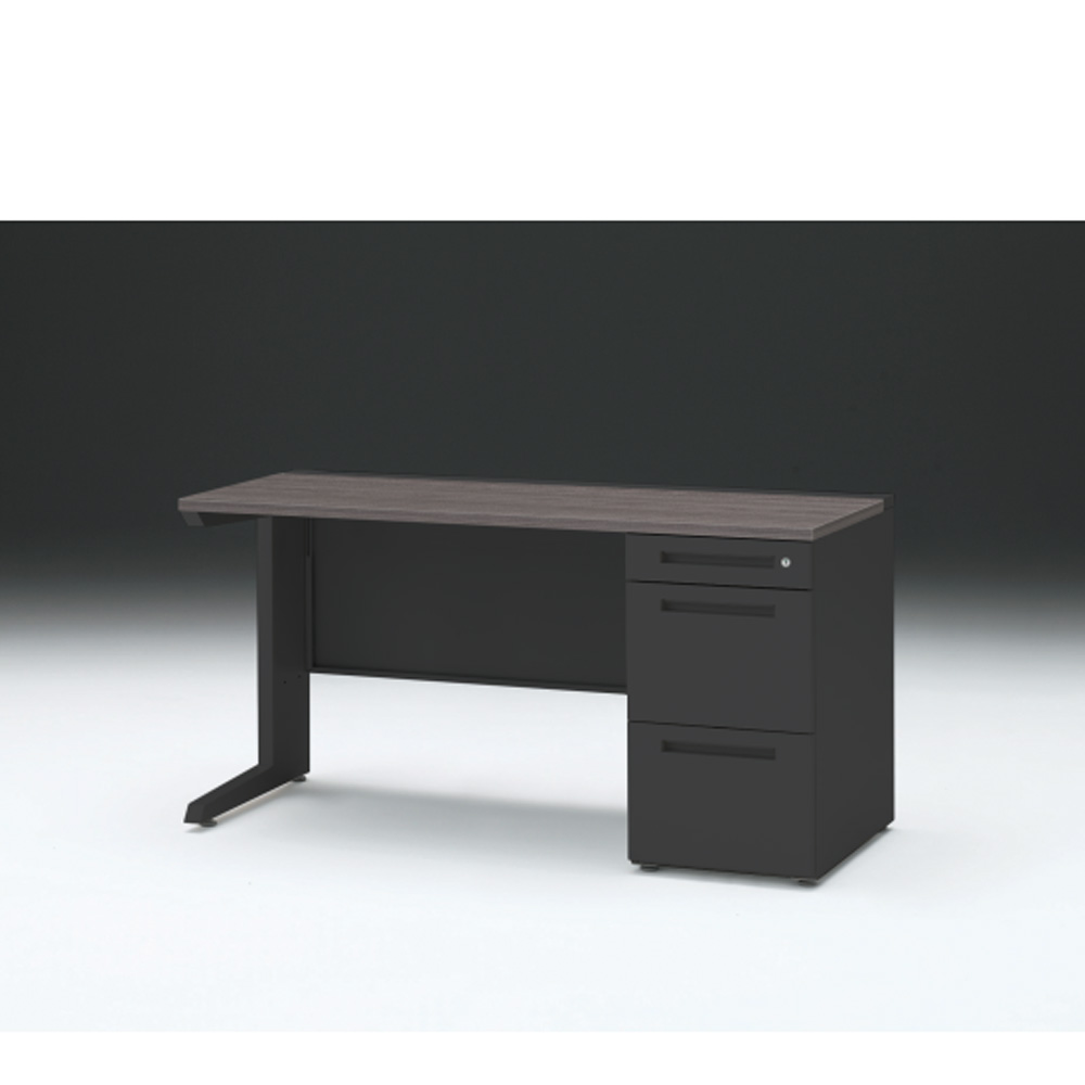 CZRデスク 片袖デスク CZR-146SBC-181 センター引出しなし  シリンダー錠W1400× D600 [ 本体: ブラックT・天板: 81 / アッシュドオークD]