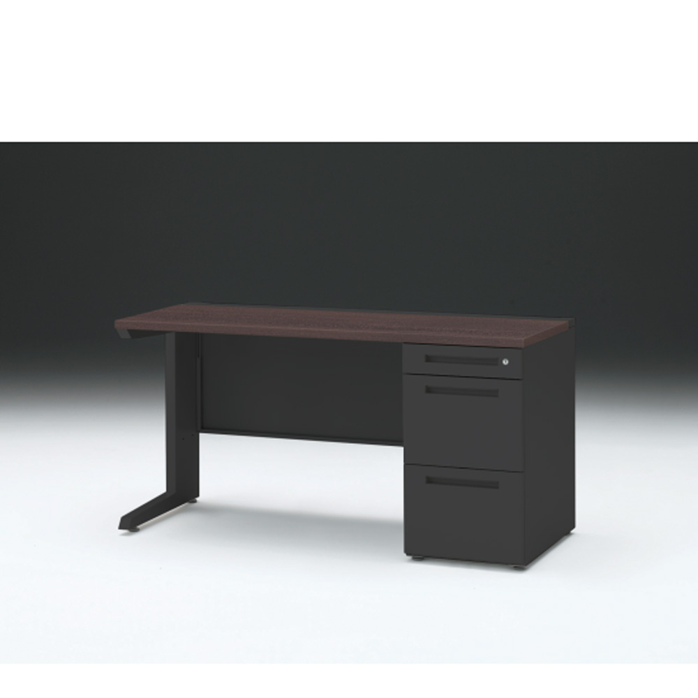 CZRデスク 片袖デスク CZR-146SBC-182 センター引出しなし  シリンダー錠W1400× D600 [ 本体: ブラックT・天板: 82 / ブラックウォールナットD]