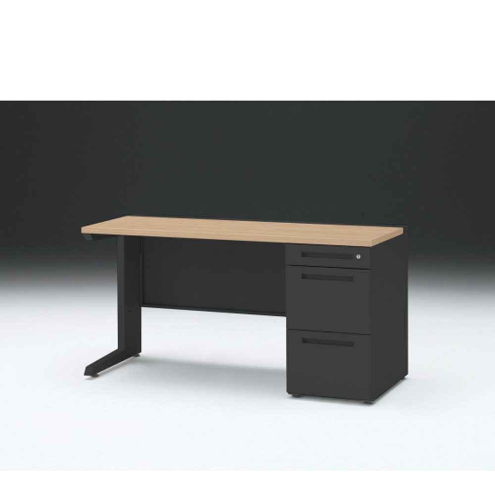 CZRデスク 片袖デスク CZR-146SBC-192 センター引出しなし  シリンダー錠W1400× D600 [ 本体: ブラックT・天板: 92 / ホワイトオークM]