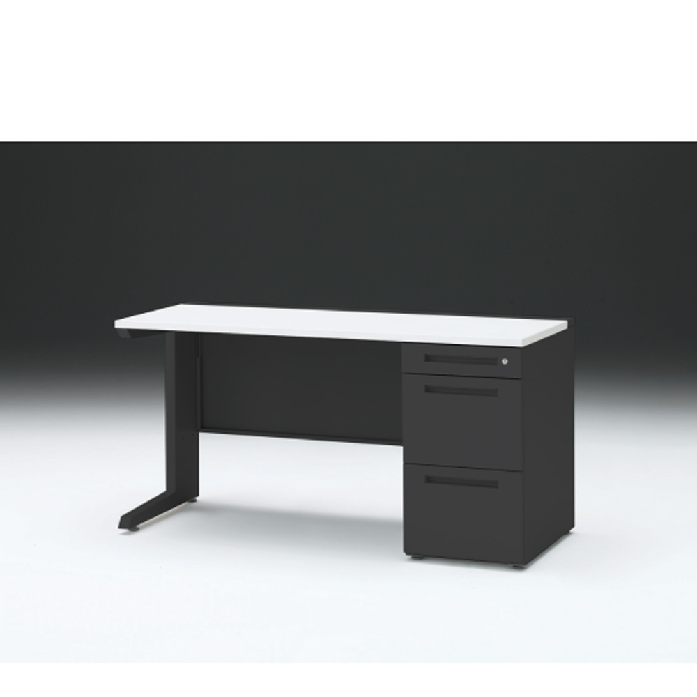 CZRデスク 片袖デスク CZR-146SBC-1W9 センター引出しなし  シリンダー錠W1400× D600 [ 本体: ブラックT・天板: W9 / ホワイトW]