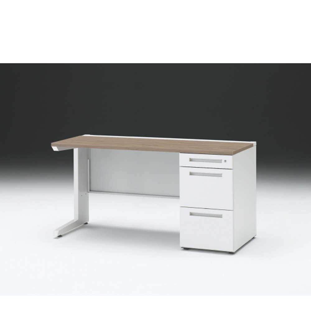 CZRデスク 片袖デスク CZR-146SBC-971 センター引出しなし  シリンダー錠W1400× D600 [ 本体: ホワイトW・天板: 71 / アッシュドオークM]