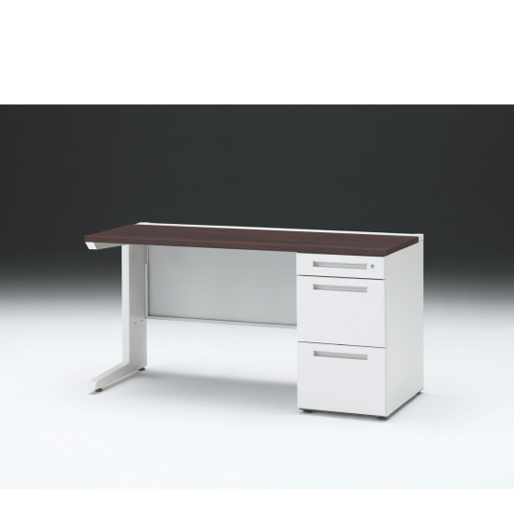 CZRデスク 片袖デスク CZR-146SBC-982 センター引出しなし  シリンダー錠W1400× D600 [ 本体: ホワイトW・天板: 82 / ブラックウォールナットD]