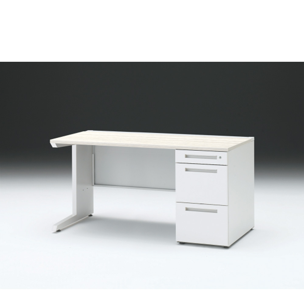CZRデスク 片袖デスク CZR-147SBC-961 センター引出しなし  シリンダー錠W1400× D700 [ 本体: ホワイトW・天板: 61 / アッシュドパインL]