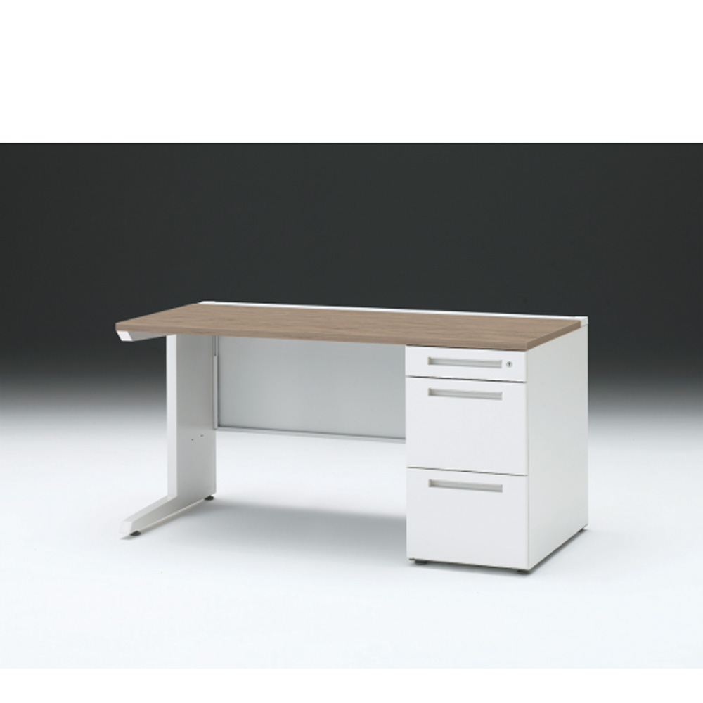 CZRデスク 片袖デスク CZR-147SBC-971 センター引出しなし  シリンダー錠W1400× D700 [ 本体: ホワイトW・天板: 71 / アッシュドオークM]