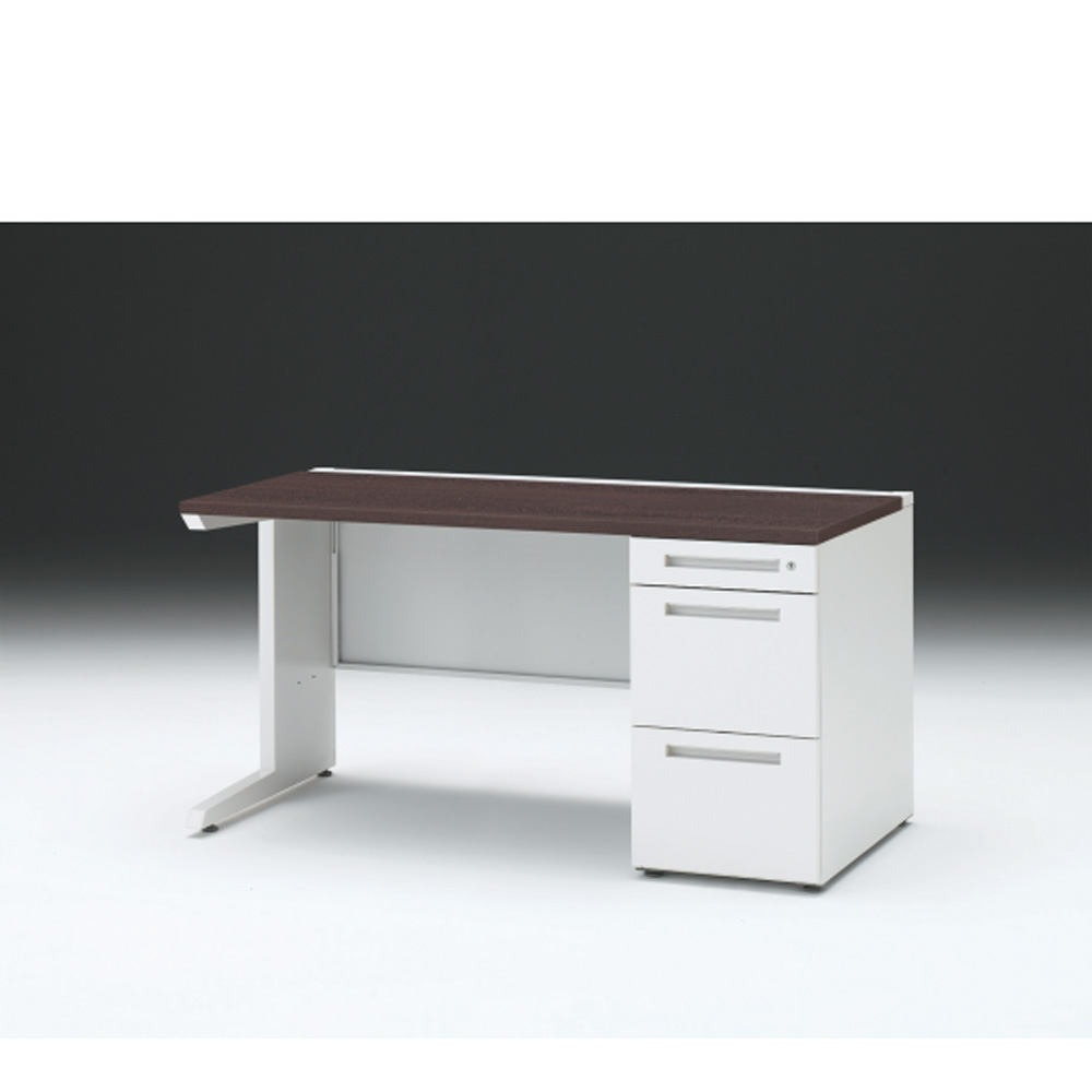 CZRデスク 片袖デスク CZR-147SBC-982 センター引出しなし  シリンダー錠W1400× D700 [ 本体: ホワイトW・天板: 82 / ブラックウォールナットD]