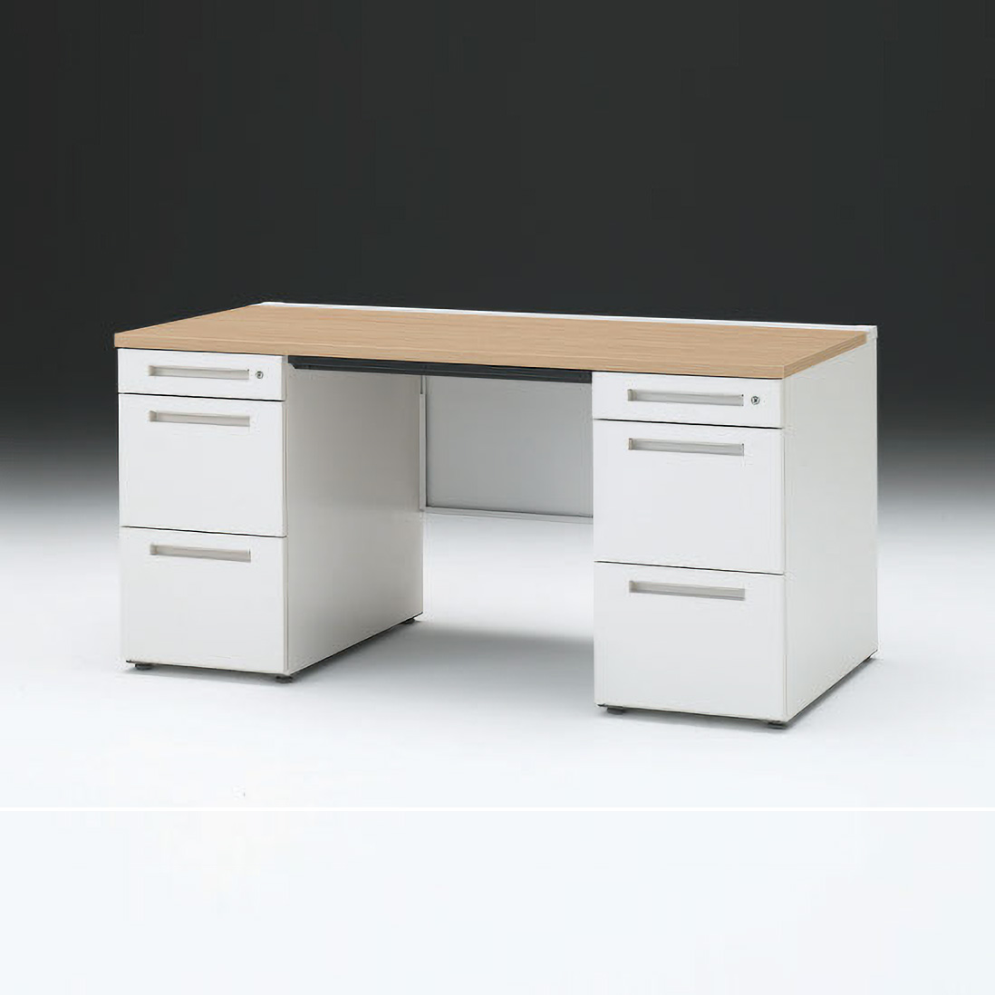 CZRデスク 両袖デスク CZR-157BAC-982 幅150cm 奥行70cm 浅型センター引出し付 シリンダー錠  [ 82 / ブラックウォールナットD ]