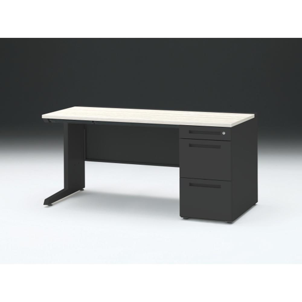 CZR 片袖デスク　シリンダー錠 浅型センター引出し付　CZR-157CBC-161　W1500×D700 ［本体：ブラック×天板：61/アッシュドパインL］