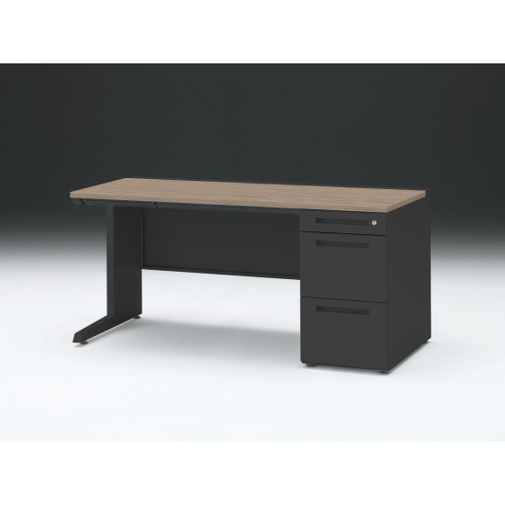 CZR 片袖デスク　シリンダー錠 浅型センター引出し付　CZR-157CBC-171　W1500×D700 ［本体：ブラック×天板：71/アッシュドオークM］