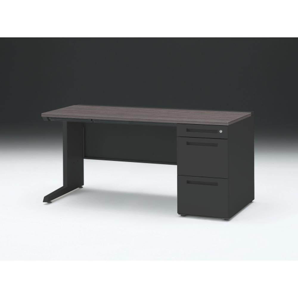 CZR 片袖デスク　シリンダー錠 浅型センター引出し付　CZR-157CBC-181　W1500×D700 ［本体：ブラック×天板：81/アッシュドオークD］