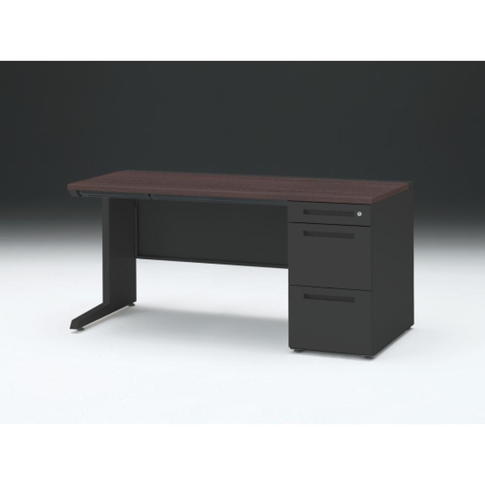 CZR 片袖デスク　シリンダー錠 浅型センター引出し付　CZR-157CBC-182　W1500×D700 ［本体：ブラック×天板：82/ブラックウォールナットD］