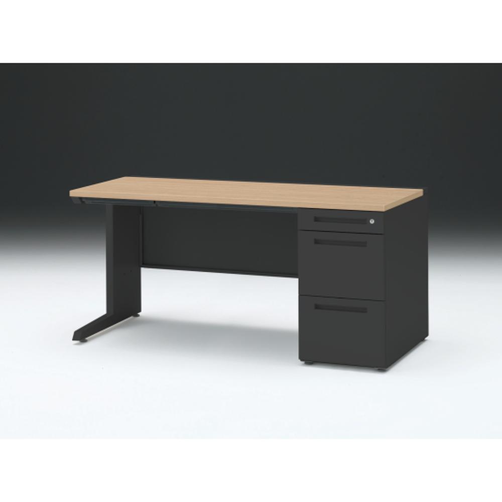 CZR 片袖デスク　シリンダー錠 浅型センター引出し付　CZR-157CBC-192　W1500×D700 ［本体：ブラック×天板：92/ホワイトオークM］