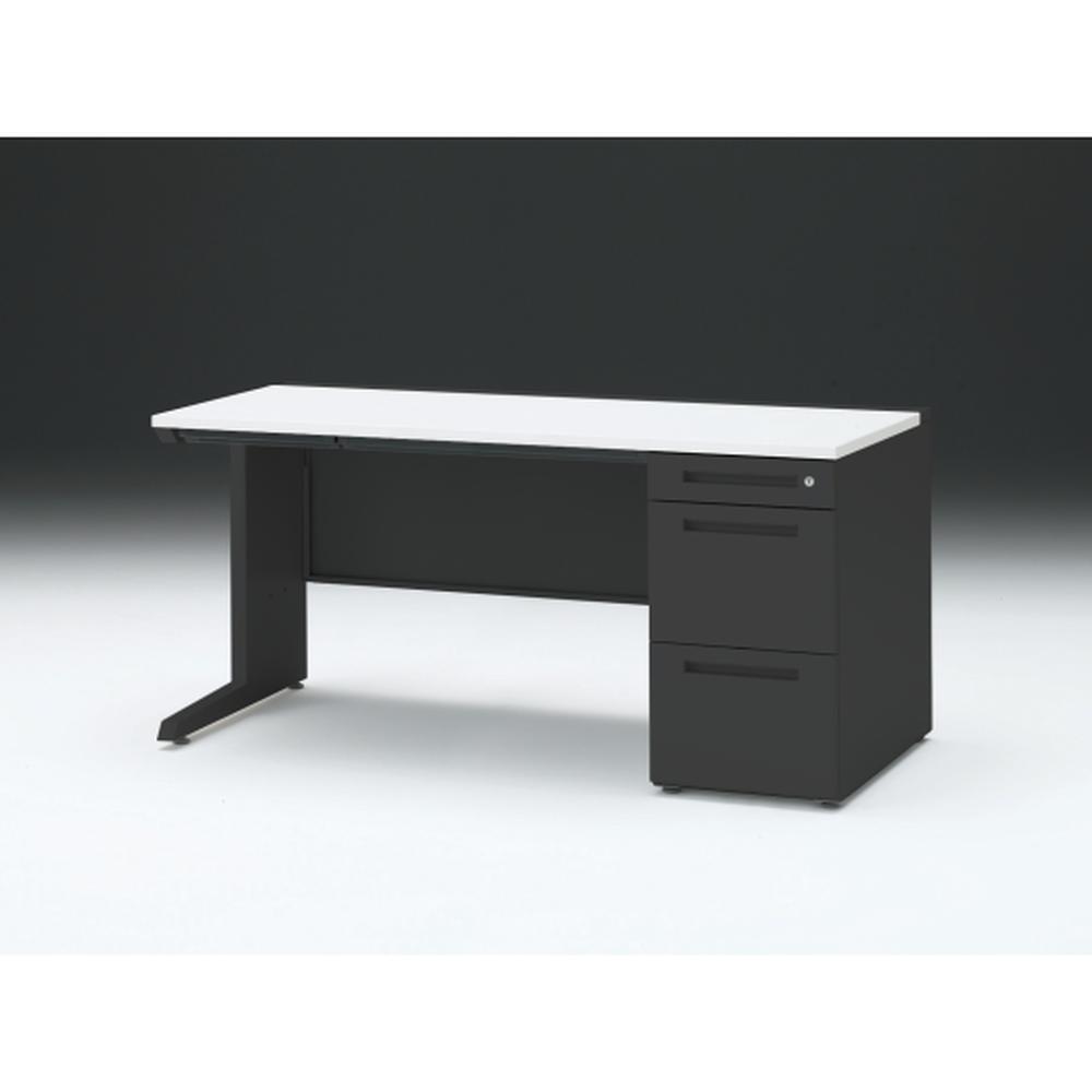 CZR 片袖デスク　シリンダー錠 浅型センター引出し付　CZR-157CBC-1W9　W1500×D700 ［本体：ブラック×天板：W9/ホワイトW］