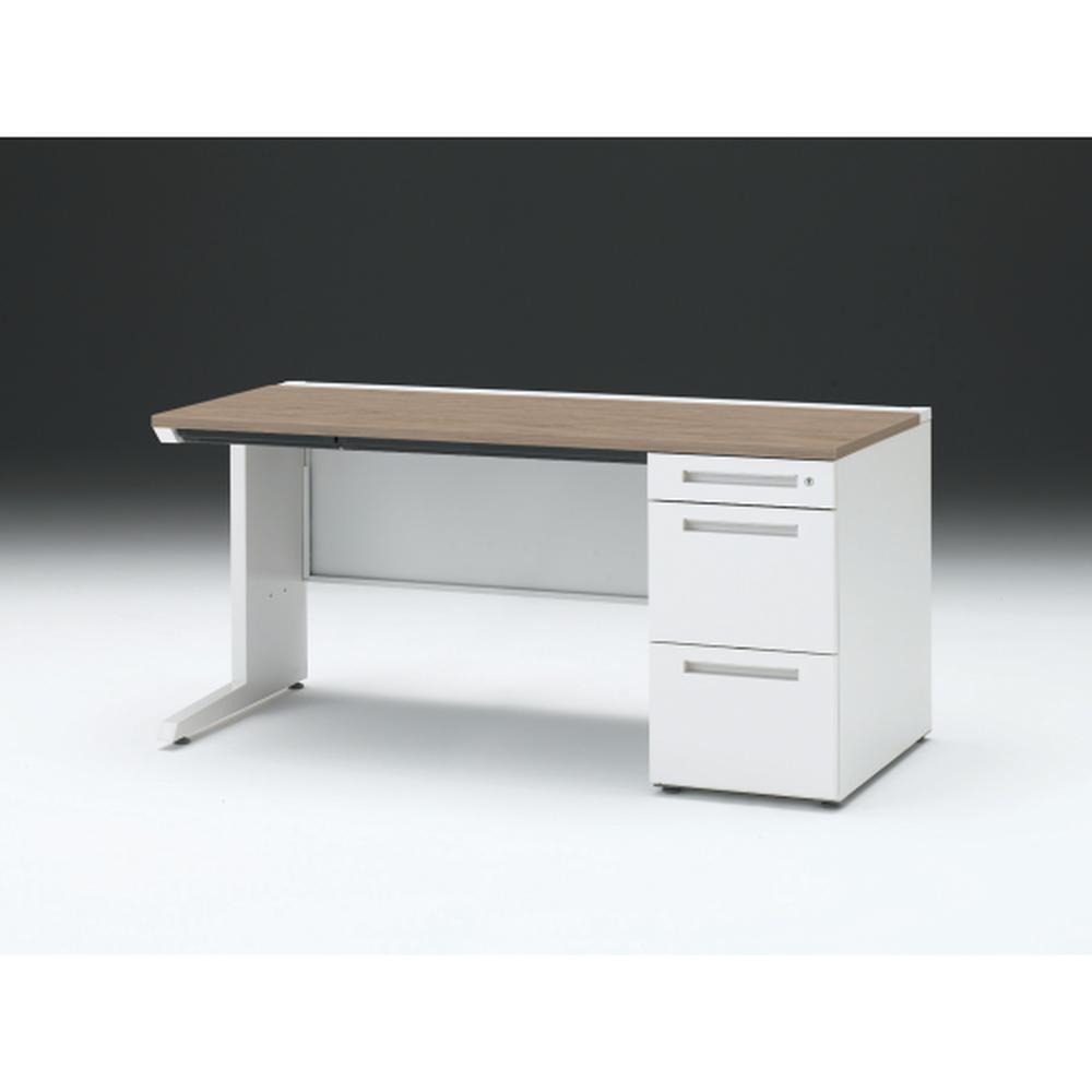 CZR 片袖デスク　シリンダー錠 浅型センター引出し付　CZR-157CBC-971　W1500×D700 ［本体：ホワイト×天板：71/アッシュドオークM］