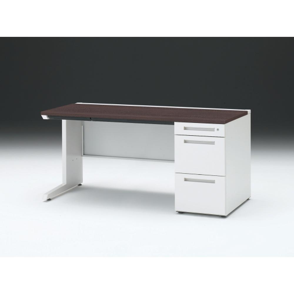 CZR 片袖デスク　シリンダー錠 浅型センター引出し付　CZR-157CBC-982　W1500×D700 ［本体：ホワイト×天板：82/ブラックウォールナットD］