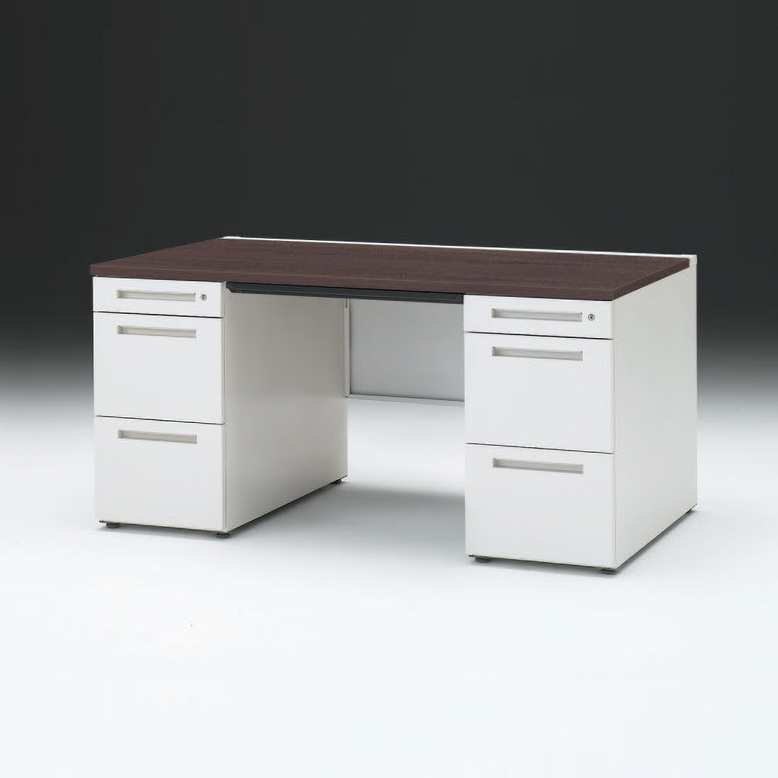 CZRデスク 両袖デスク CZR-158BAC-982 幅150cm 奥行80cm 浅型センター引出し付 シリンダー錠  [ 82 / ブラックウォールナットD ]