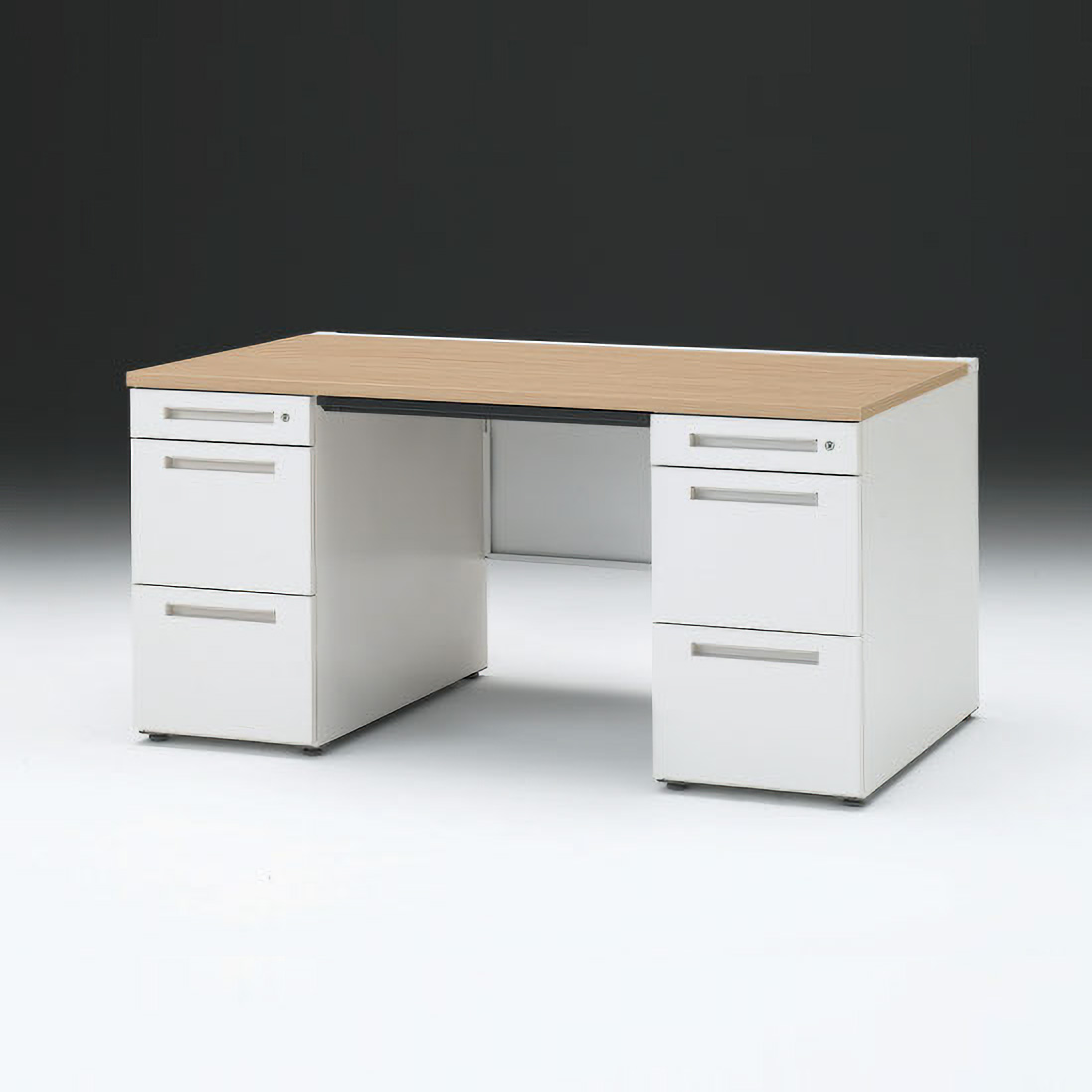 CZRデスク 両袖デスク CZR-158BAC-992 幅150cm 奥行80cm 浅型センター引出し付 シリンダー錠  [ 92 / ホワイトオークM ]