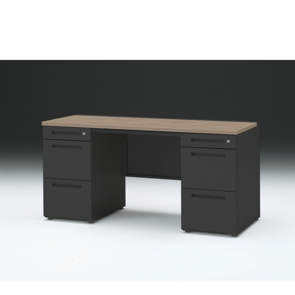 CZRデスク 両袖デスク CZR-156BAC-171 浅型センター引出し付  シリンダー錠W1500× D600 [ 本体: ブラックT・天板: 71 / アッシュドオークM]