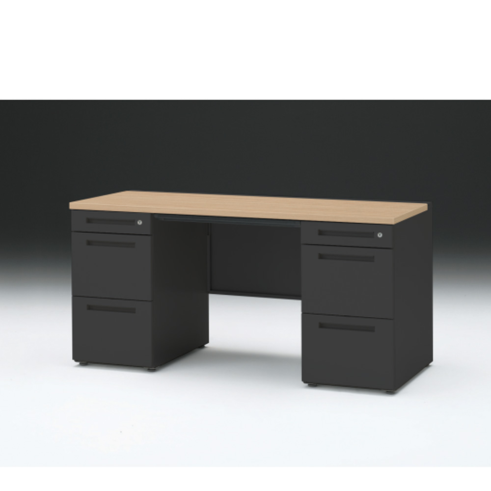 CZRデスク 両袖デスク CZR-156BAC-192 浅型センター引出し付  シリンダー錠W1500× D600 [ 本体: ブラックT・天板: 92 / ホワイトオークM]