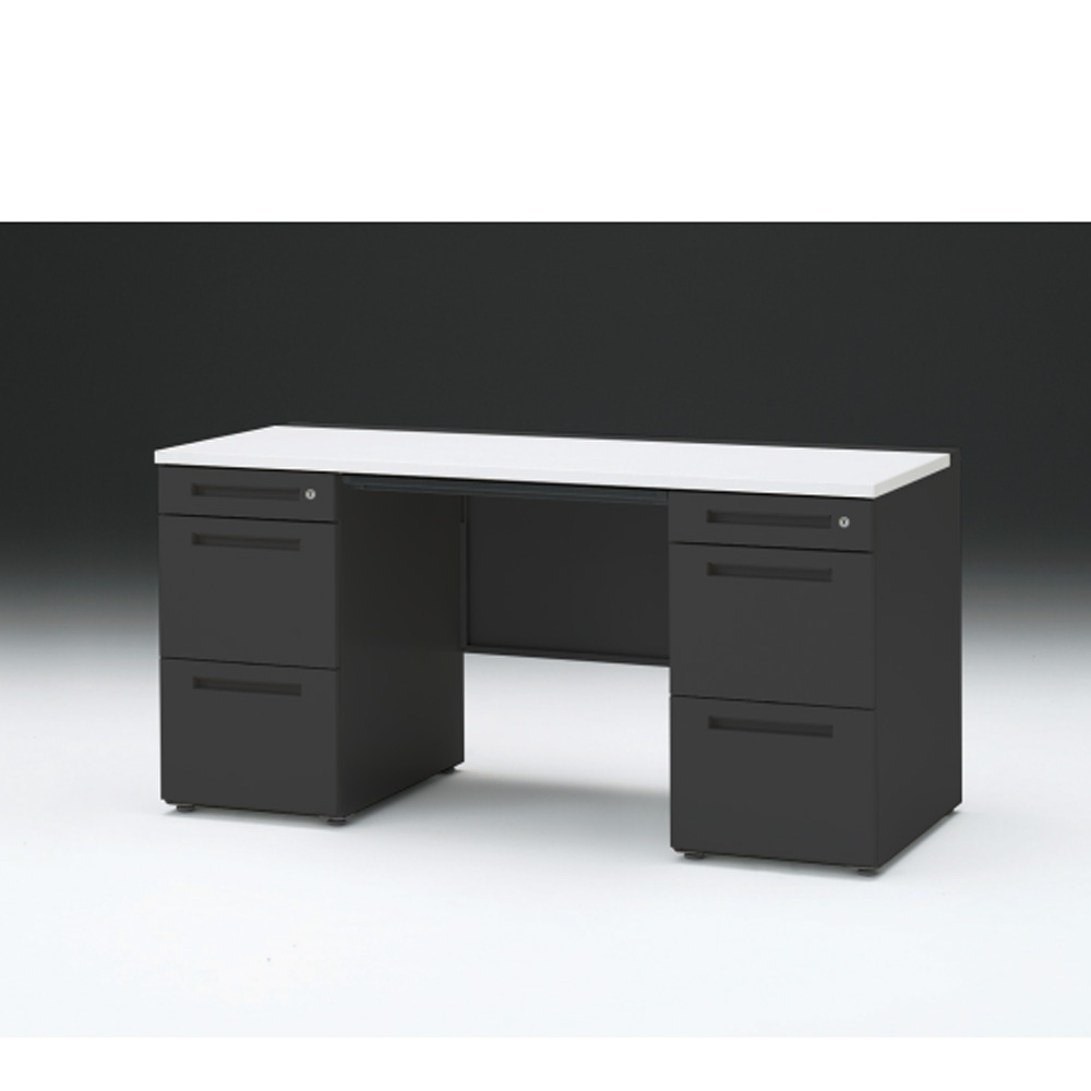 CZRデスク 両袖デスク CZR-156BAC-1W9 浅型センター引出し付  シリンダー錠W1500× D600 [ 本体: ブラックT・天板: W9 / ホワイトW]