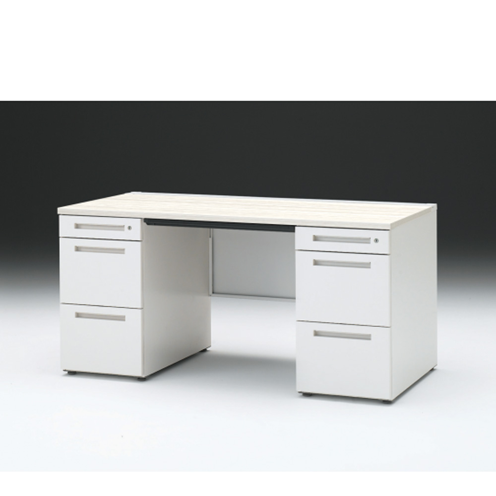 CZRデスク 両袖デスク CZR-157BAC-961 浅型センター引出し付  シリンダー錠W1500× D700 [ 本体: ホワイトW・天板: 61 / アッシュドパインL]