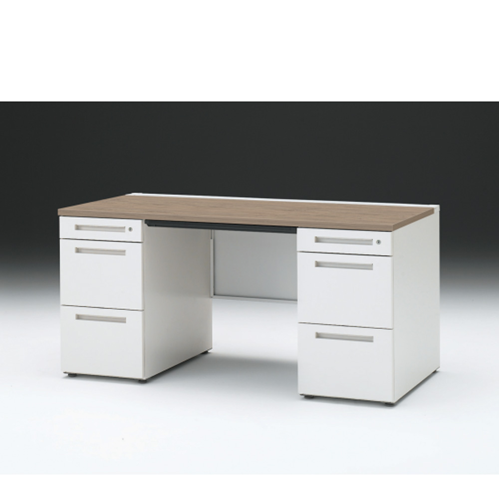 CZRデスク 両袖デスク CZR-157BAC-971 浅型センター引出し付  シリンダー錠W1500× D700 [ 本体: ホワイトW・天板: 71 / アッシュドオークM]