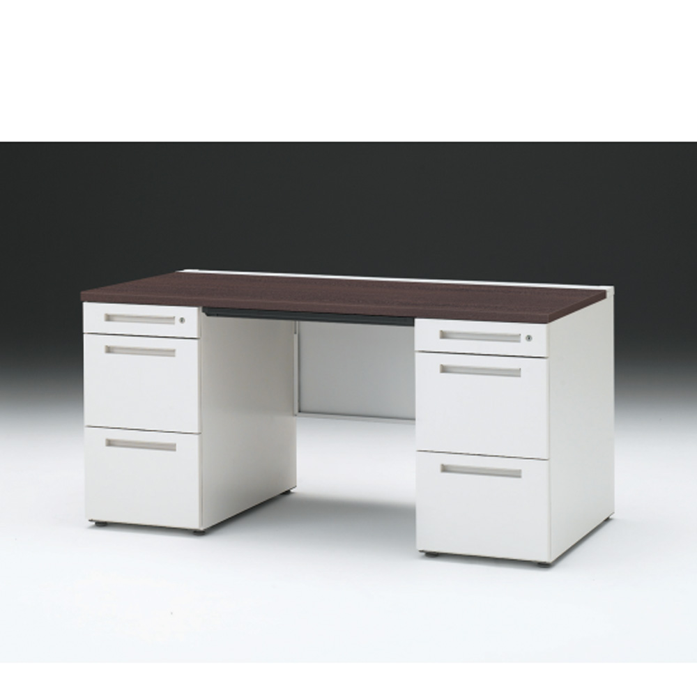 CZRデスク 両袖デスク CZR-157BAC-982 浅型センター引出し付  シリンダー錠W1500× D700 [ 本体: ホワイトW・天板: 82 / ブラックウォールナットD]