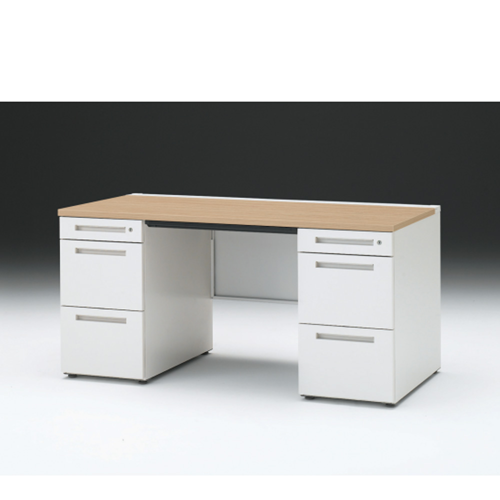 CZRデスク 両袖デスク CZR-157BAC-992 浅型センター引出し付  シリンダー錠W1500× D700 [ 本体: ホワイトW・天板: 92 / ホワイトオークM]