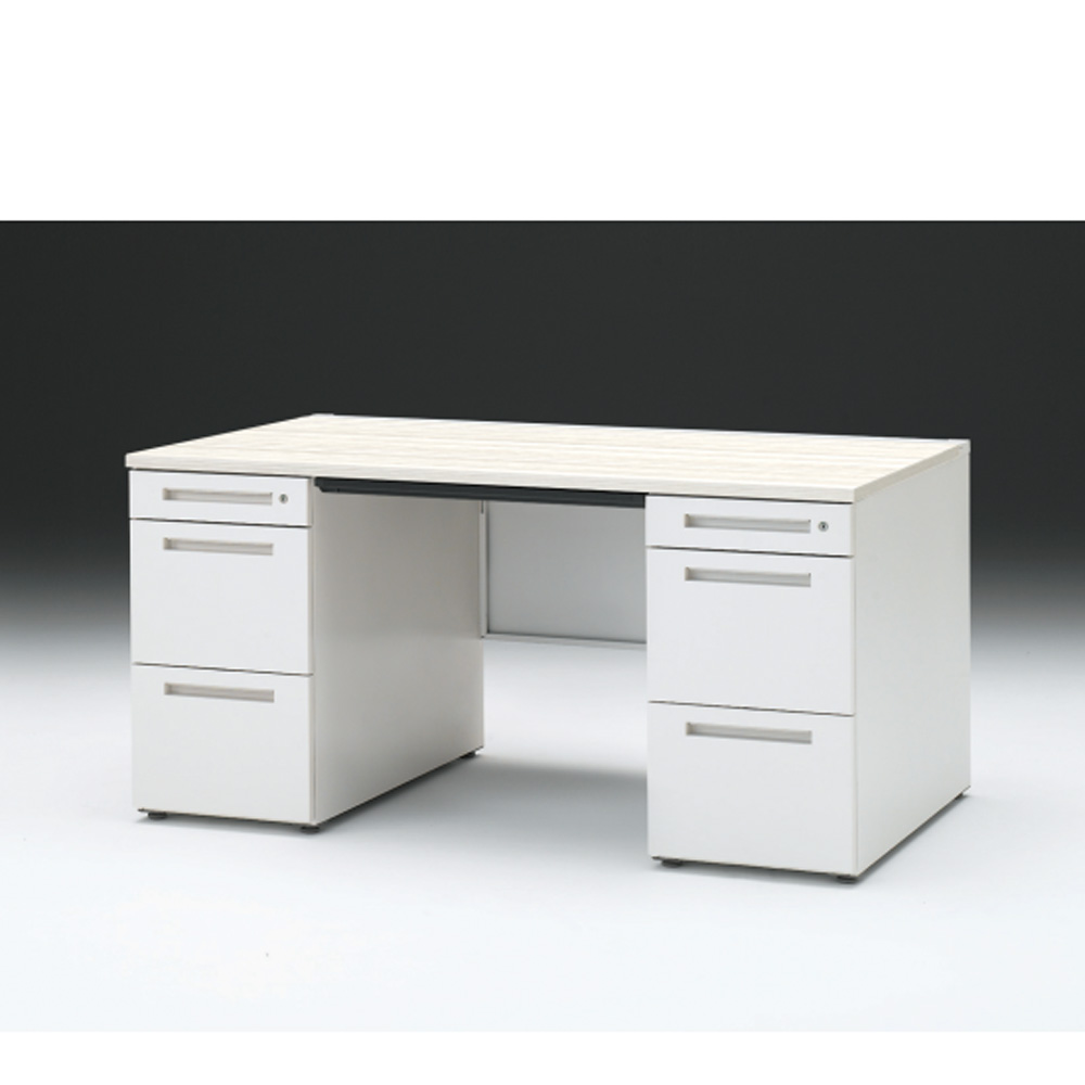 CZRデスク 両袖デスク CZR-158BAC-961 浅型センター引出し付  シリンダー錠W1500× D800 [ 本体: ホワイトW・天板: 61 / アッシュドパインL]
