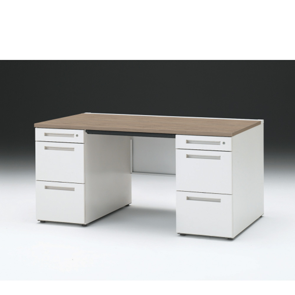 CZRデスク 両袖デスク CZR-158BAC-971 浅型センター引出し付  シリンダー錠W1500× D800 [ 本体: ホワイトW・天板: 71 / アッシュドオークM]