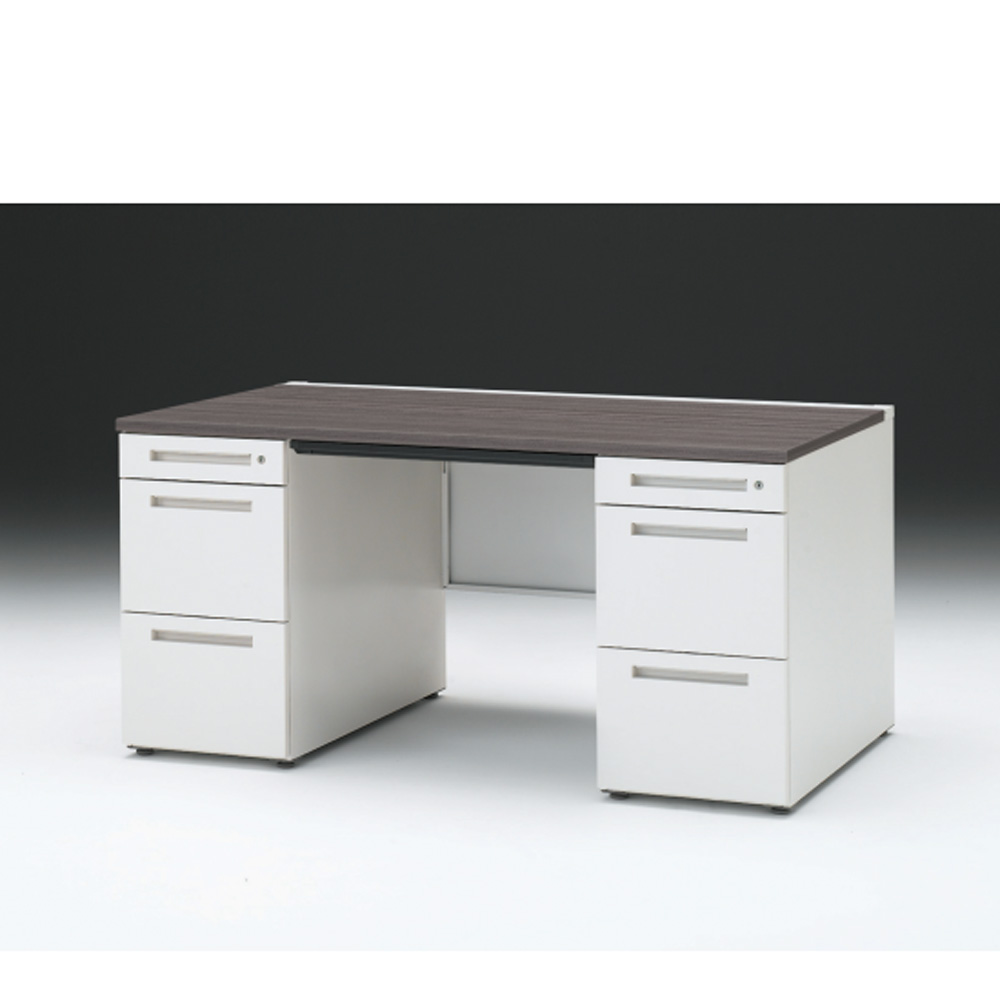 CZRデスク 両袖デスク CZR-158BAC-981 浅型センター引出し付  シリンダー錠W1500× D800 [ 本体: ホワイトW・天板: 81 / アッシュドオークD]