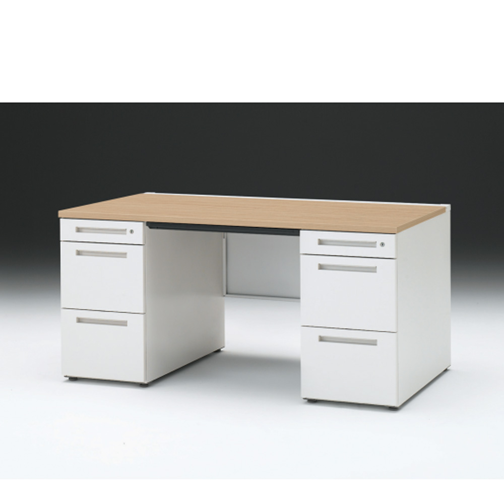 CZRデスク 両袖デスク CZR-158BAC-992 浅型センター引出し付  シリンダー錠W1500× D800 [ 本体: ホワイトW・天板: 92 / ホワイトオークM]