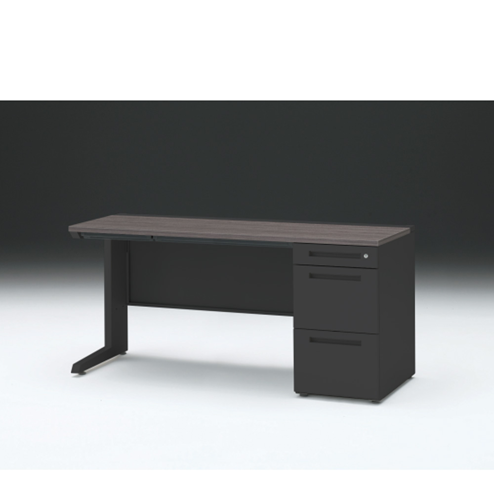 CZRデスク 片袖デスク CZR-156CBC-181 浅型センター引出し付  シリンダー錠W1500× D600 [ 本体: ブラックT・天板: 81 / アッシュドオークD]
