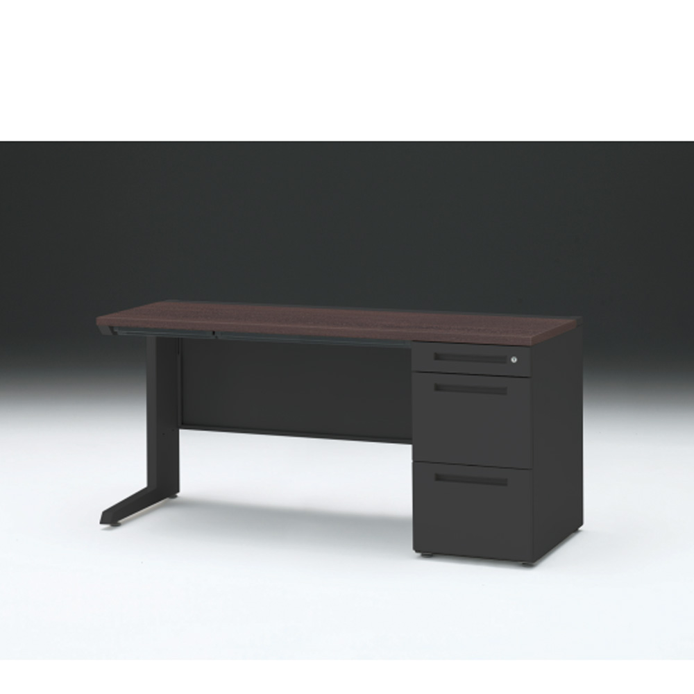 CZRデスク 片袖デスク CZR-156CBC-182 浅型センター引出し付  シリンダー錠W1500× D600 [ 本体: ブラックT・天板: 82 / ブラックウォールナットD]
