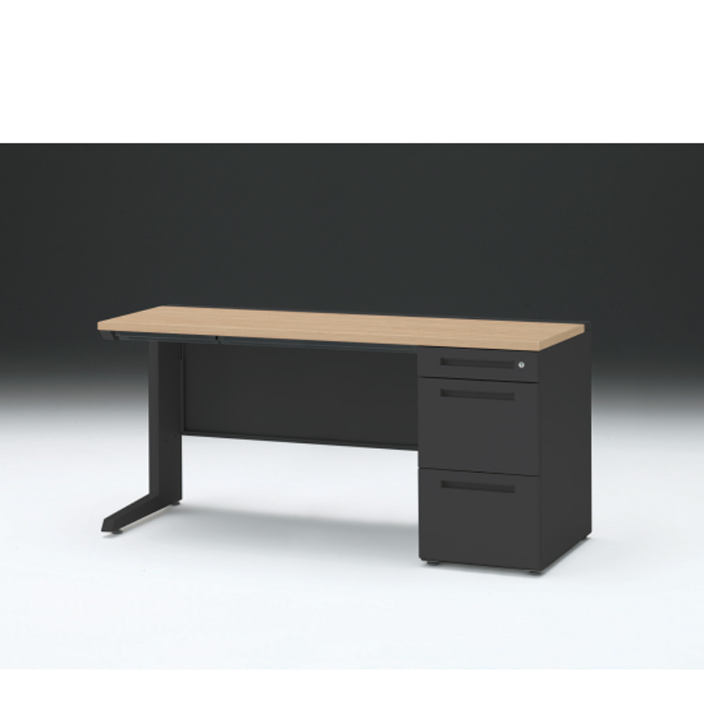 CZRデスク 片袖デスク CZR-156CBC-192 浅型センター引出し付  シリンダー錠W1500× D600 [ 本体: ブラックT・天板: 92 / ホワイトオークM]