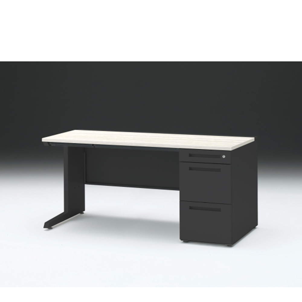 CZRデスク 片袖デスク CZR-157CBC-161 浅型センター引出し付  シリンダー錠W1500× D700 [ 本体: ブラックT・天板: 61 / アッシュドパインL]