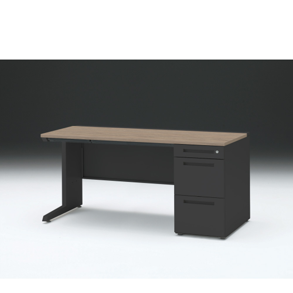 CZRデスク 片袖デスク CZR-157CBC-171 浅型センター引出し付  シリンダー錠W1500× D700 [ 本体: ブラックT・天板: 71 / アッシュドオークM]