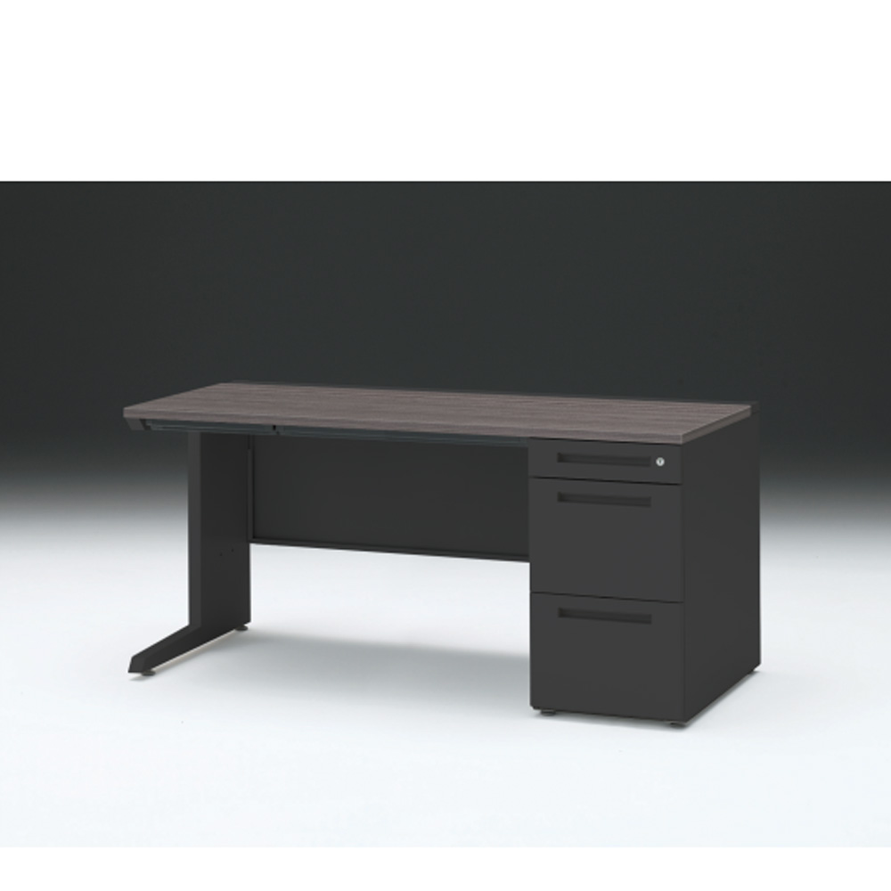 CZRデスク 片袖デスク CZR-157CBC-181 浅型センター引出し付  シリンダー錠W1500× D700 [ 本体: ブラックT・天板: 81 / アッシュドオークD]