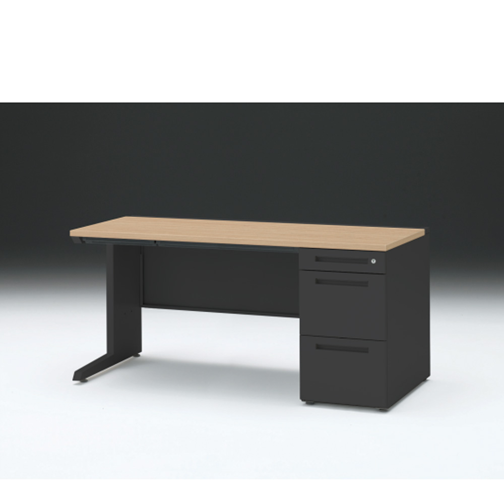 CZRデスク 片袖デスク CZR-157CBC-192 浅型センター引出し付  シリンダー錠W1500× D700 [ 本体: ブラックT・天板: 92 / ホワイトオークM]
