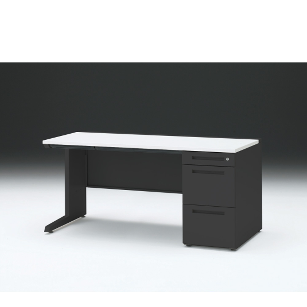 CZRデスク 片袖デスク CZR-157CBC-1W9 浅型センター引出し付  シリンダー錠W1500× D700 [ 本体: ブラックT・天板: W9 / ホワイトW]