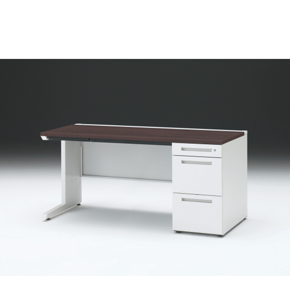 CZRデスク 片袖デスク CZR-157CBC-982 浅型センター引出し付  シリンダー錠W1500× D700 [ 本体: ホワイトW・天板: 82 / ブラックウォールナットD]