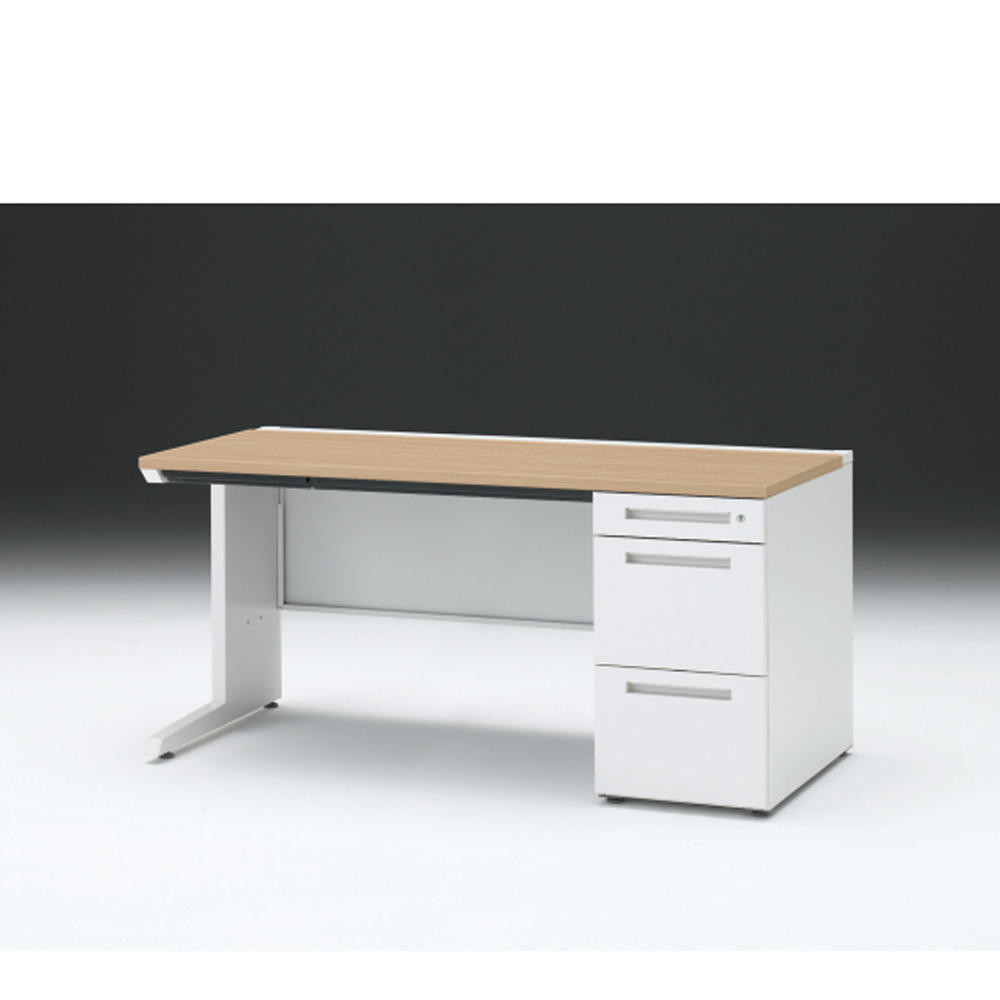 CZRデスク 片袖デスク CZR-157CBC-992 浅型センター引出し付  シリンダー錠W1500× D700 [ 本体: ホワイトW・天板: 92 / ホワイトオークM]