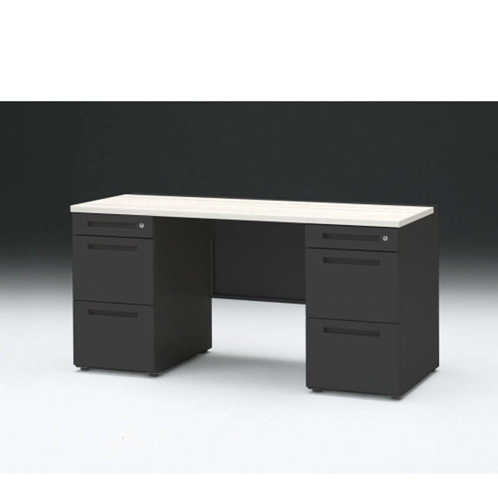 CZRデスク 両袖デスク CZR-156KAC-161 センター引出しなし  シリンダー錠W1500× D600 [ 本体: ブラックT・天板: 61 / アッシュドパインL]
