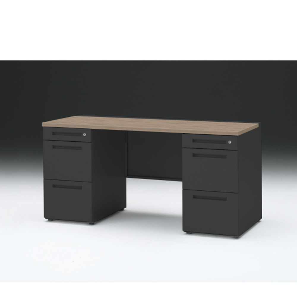 CZRデスク 両袖デスク CZR-156KAC-171 センター引出しなし  シリンダー錠W1500× D600 [ 本体: ブラックT・天板: 71 / アッシュドオークM]