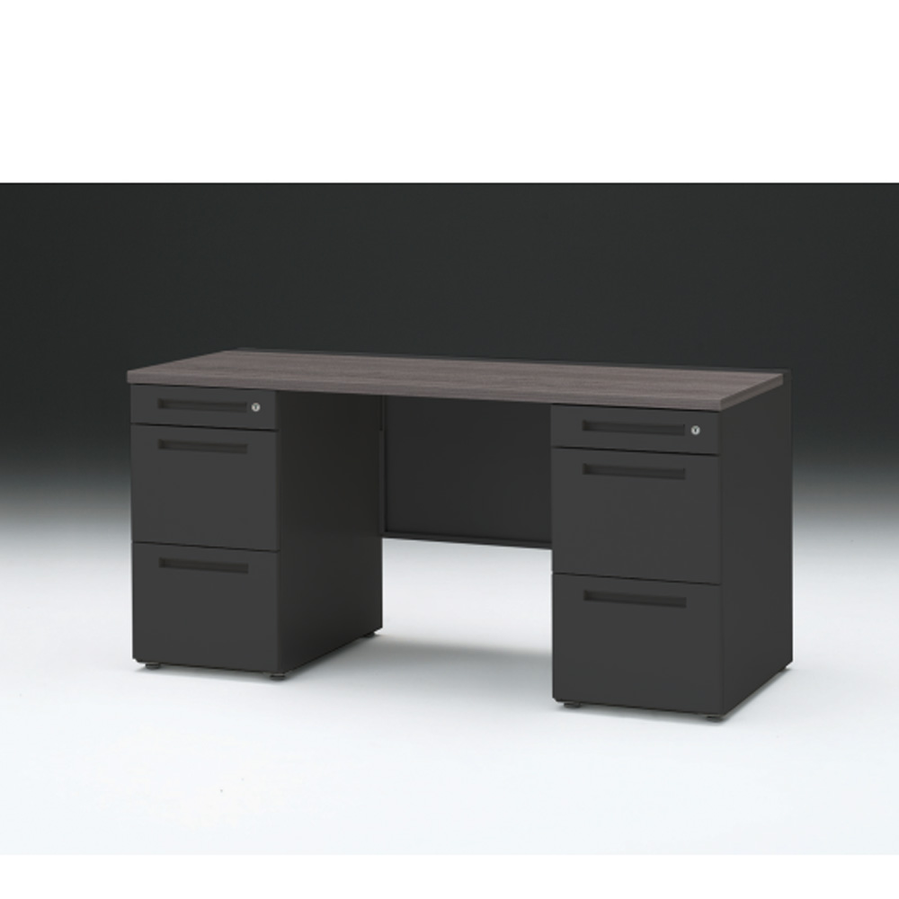 CZRデスク 両袖デスク CZR-156KAC-181 センター引出しなし  シリンダー錠W1500× D600 [ 本体: ブラックT・天板: 81 / アッシュドオークD]