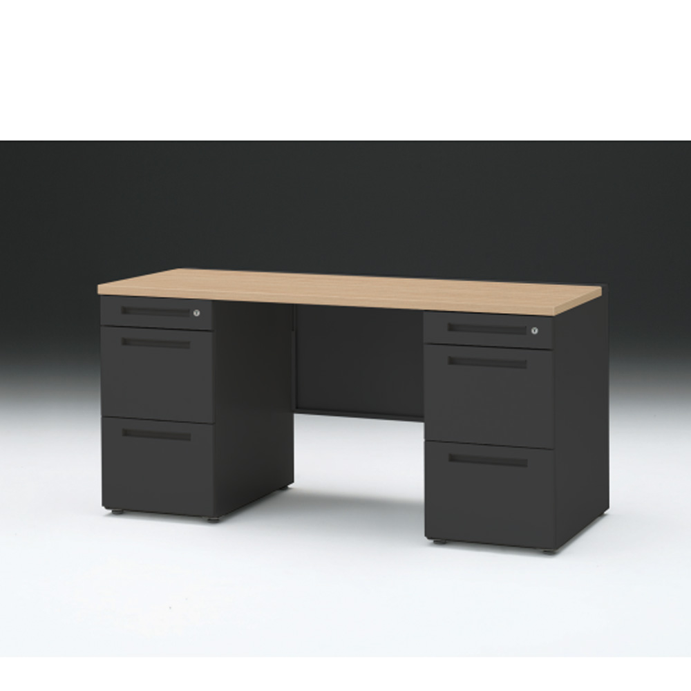 CZRデスク 両袖デスク CZR-156KAC-192 センター引出しなし  シリンダー錠W1500× D600 [ 本体: ブラックT・天板: 92 / ホワイトオークM]