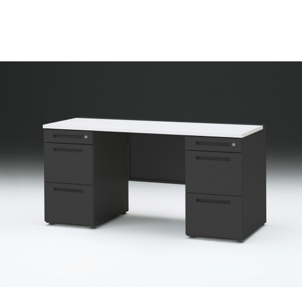 CZRデスク 両袖デスク CZR-156KAC-1W9 センター引出しなし  シリンダー錠W1500× D600 [ 本体: ブラックT・天板: W9 / ホワイトW]